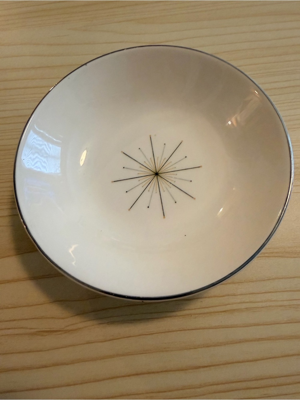 MCM White Ceramic Trinket Dish with Gold Starburst Accent